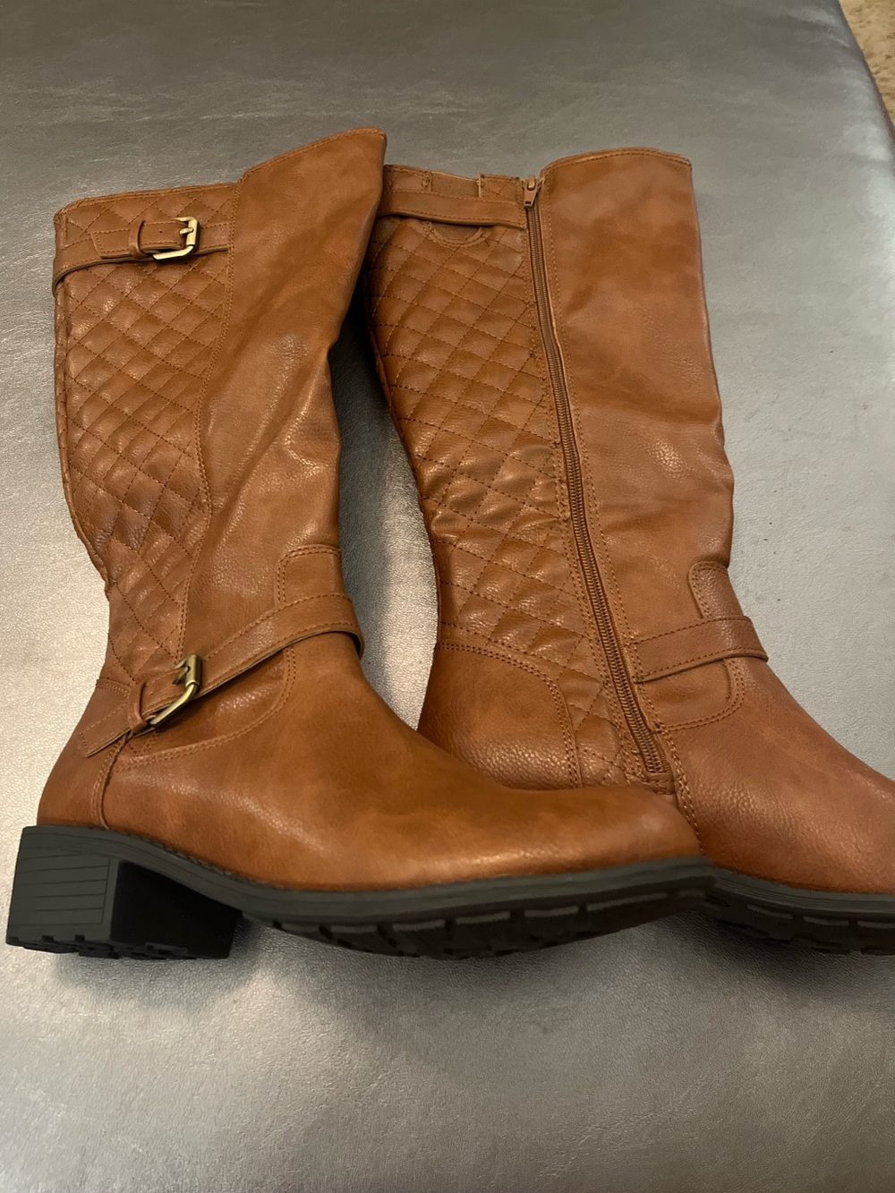Women’s Quilted Mid-Calf Riding Boots - Brown
